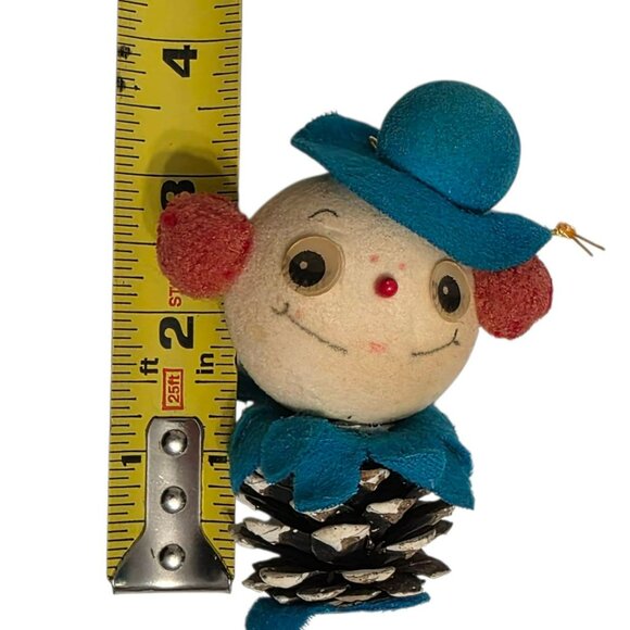 VTG Pinecone Snowman Ornament Winking Eyes Blue Hat Japan Christmas Clown MCM - Picture 9 of 9